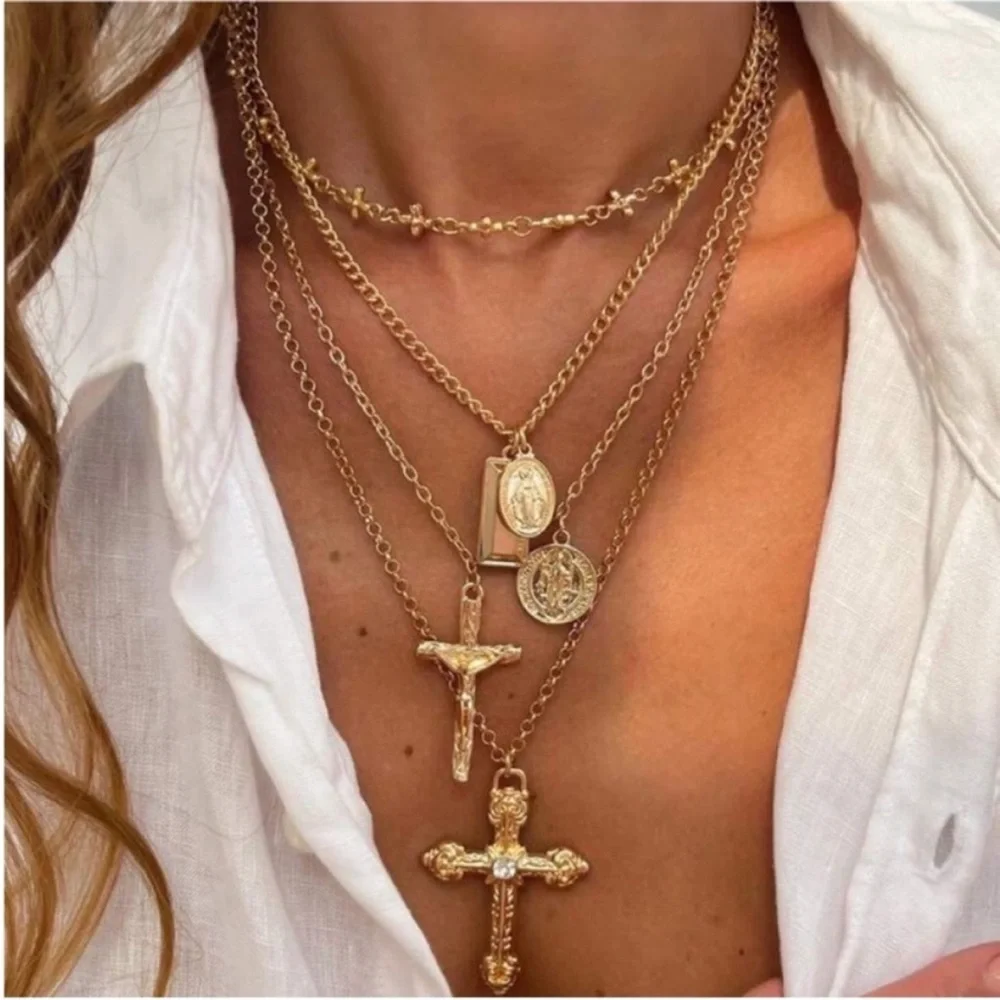 New! Zara Gold Cross Necklace Stack Set (1038) NWOT